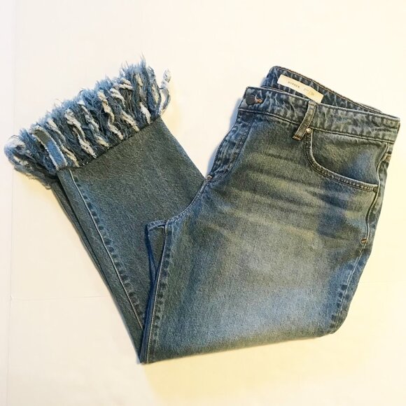 ANTHROPOLOGIE PILCRO Hyphen Boy Fit Fringe Crop Jeans Womens 32 - Picture 2 of 10